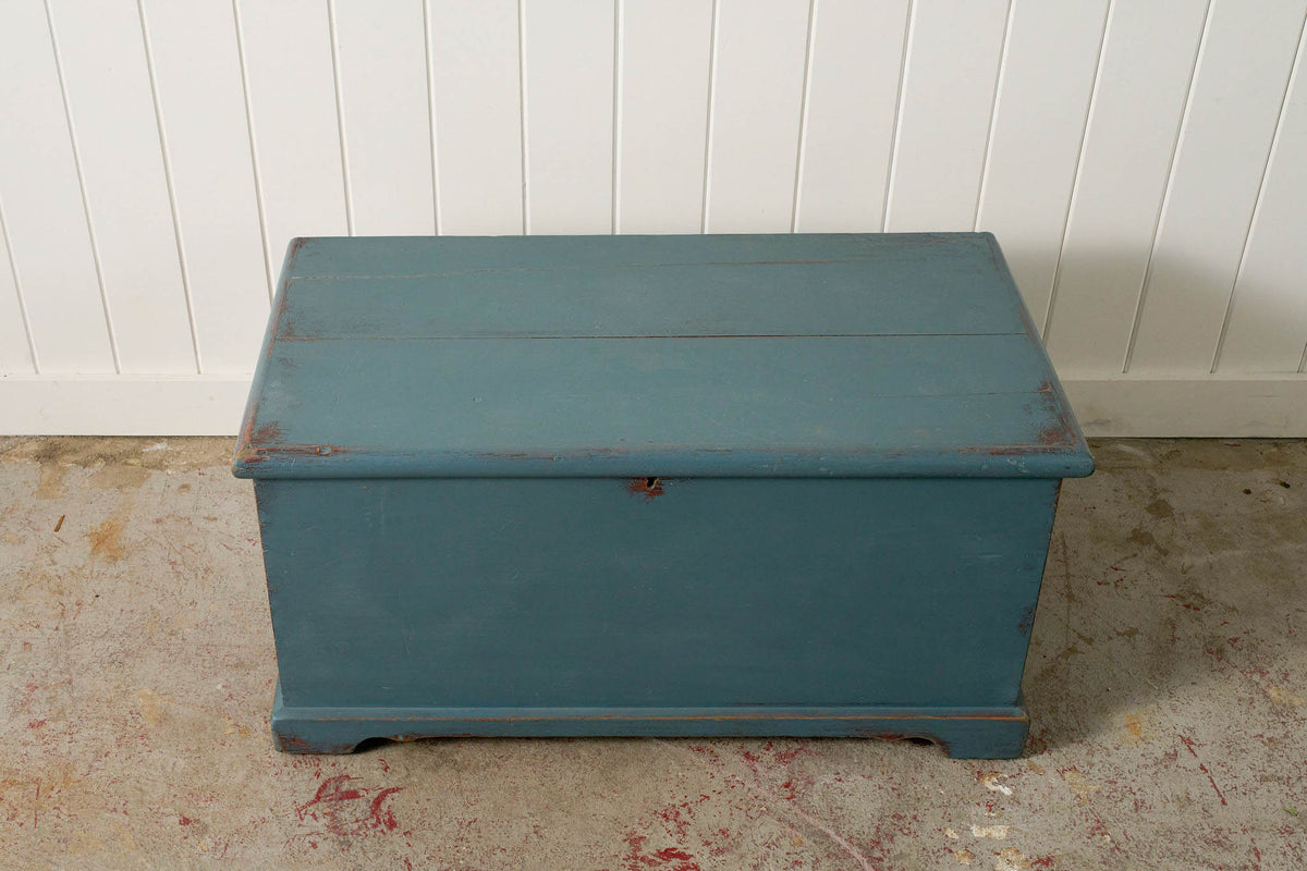 Antique English Painted Blue Trunk