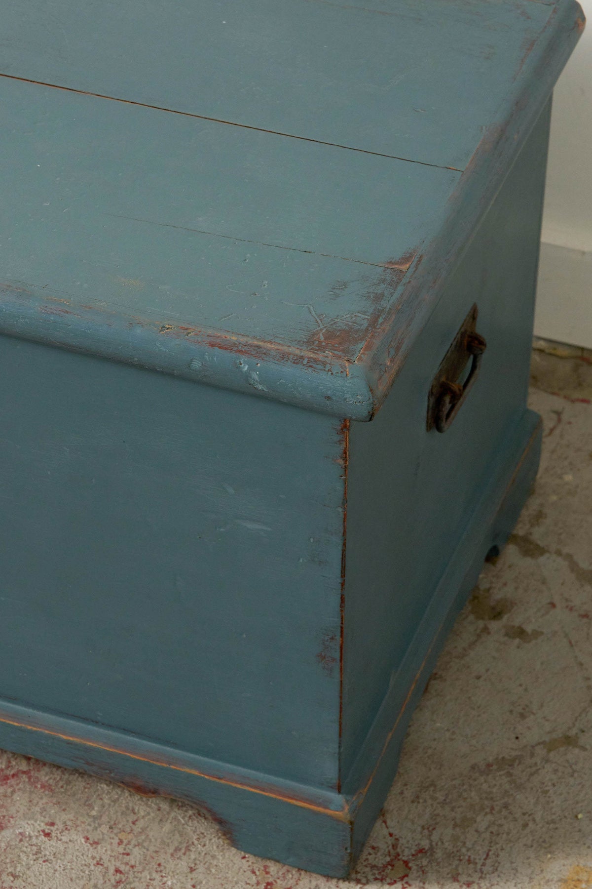 Antique English Painted Blue Trunk