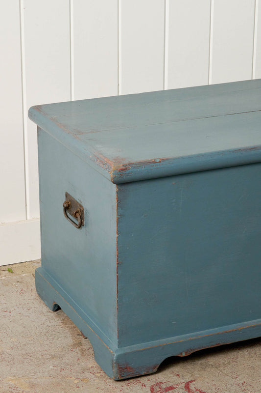 Antique English Painted Blue Trunk