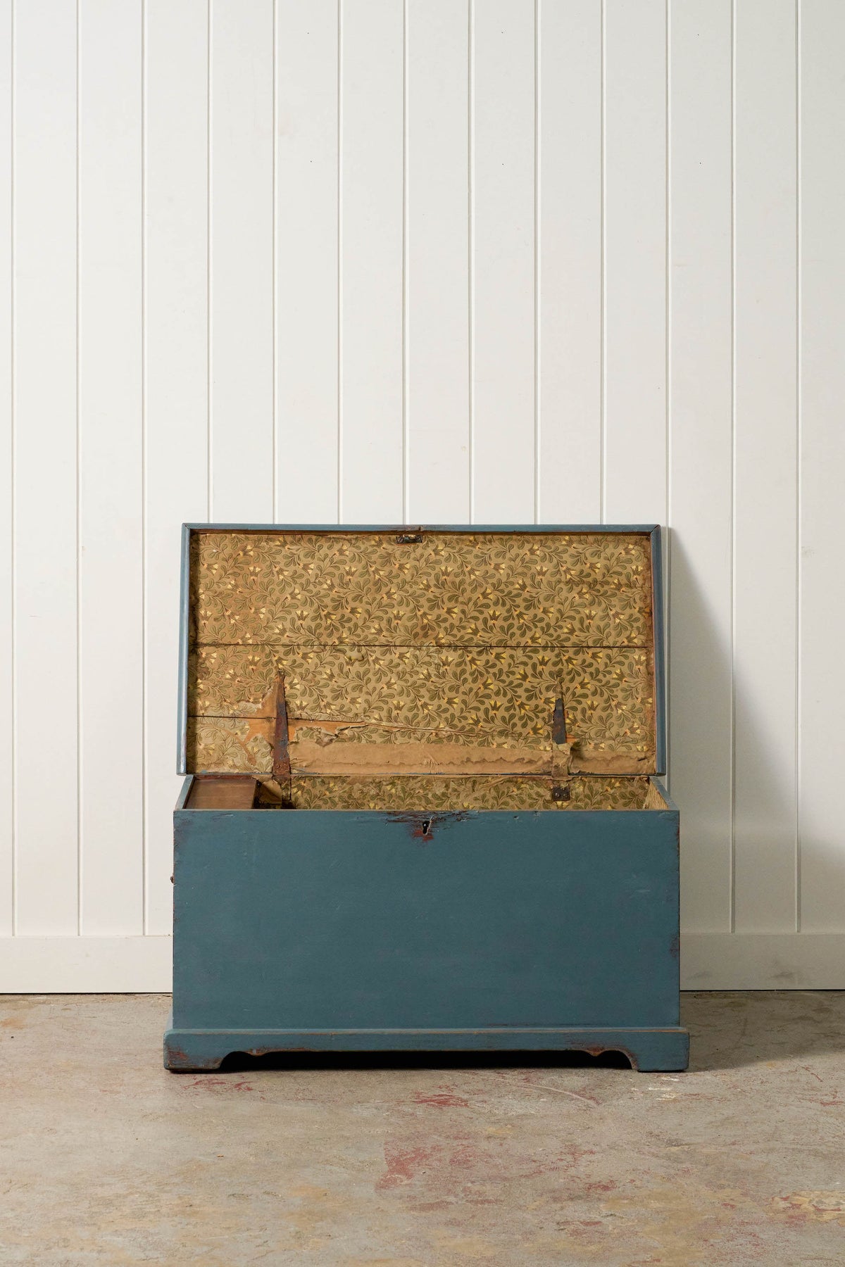 Antique English Painted Blue Trunk