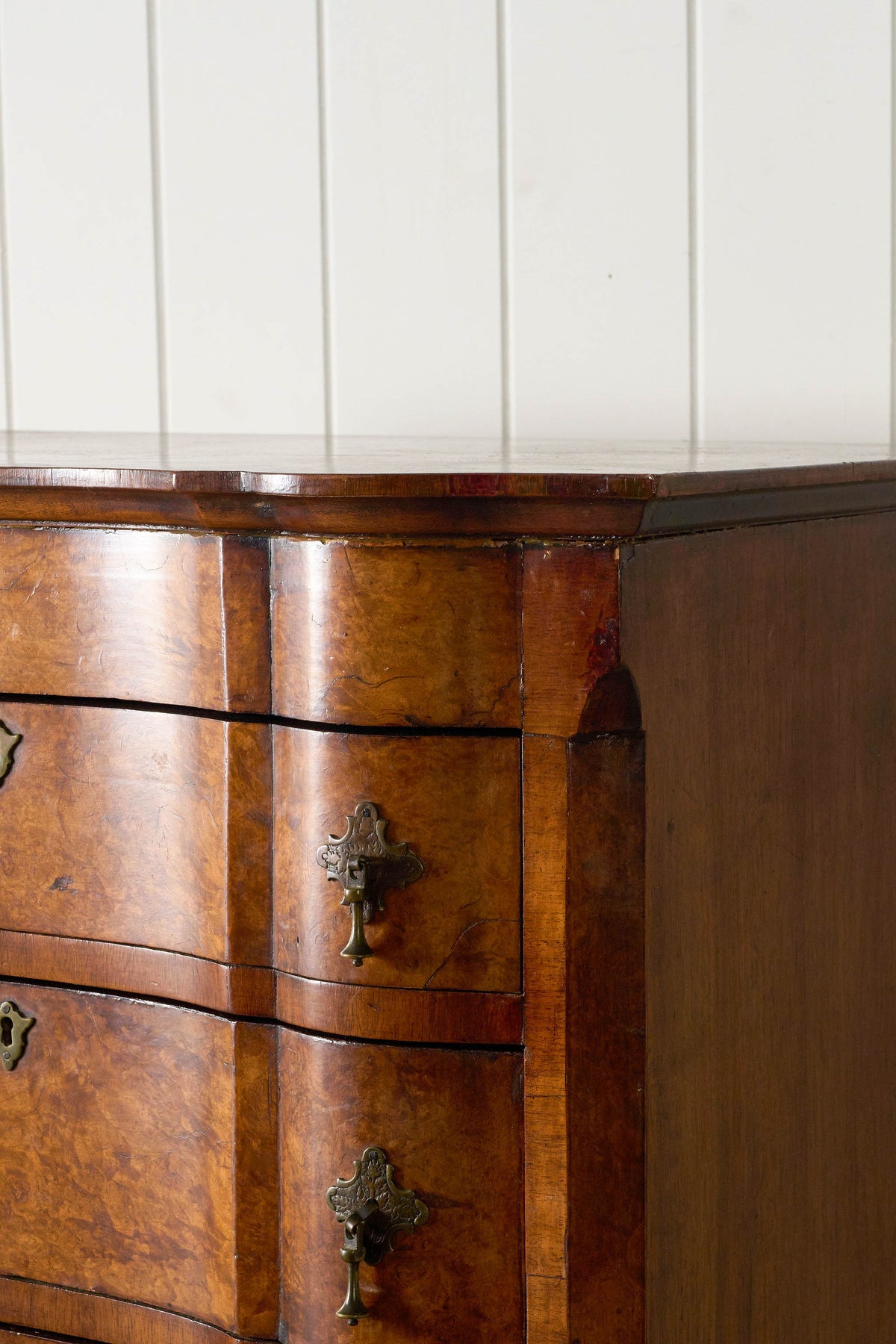 Early 18th Century Queen Anne Burl Serpentine Tall Boy (c. 1700)
