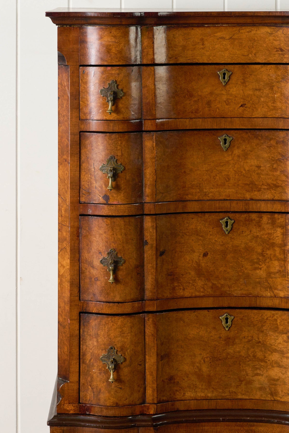 Early 18th Century Queen Anne Burl Serpentine Tall Boy (c. 1700)