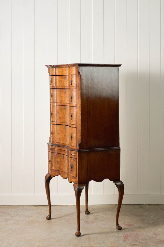 Early 18th Century Queen Anne Burl Serpentine Tall Boy (c. 1700)