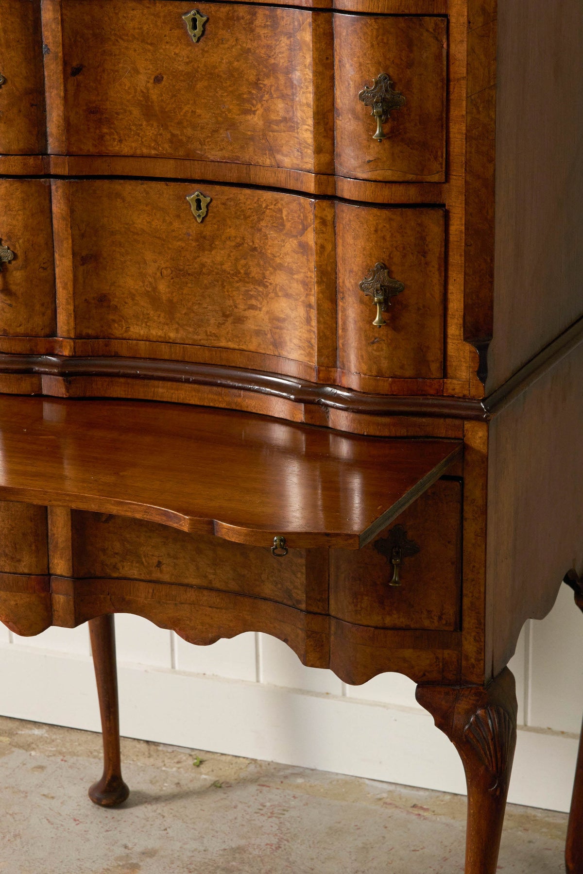 Early 18th Century Queen Anne Burl Serpentine Tall Boy (c. 1700)