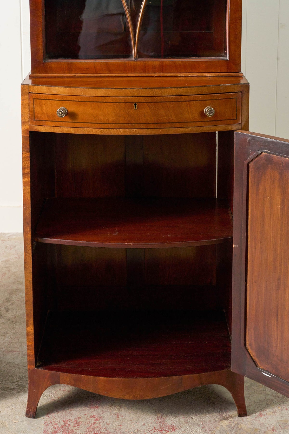 RARE PAIR of Edwardian English Mahogany Cabinets with Glass Front Toppers (c. 1900)