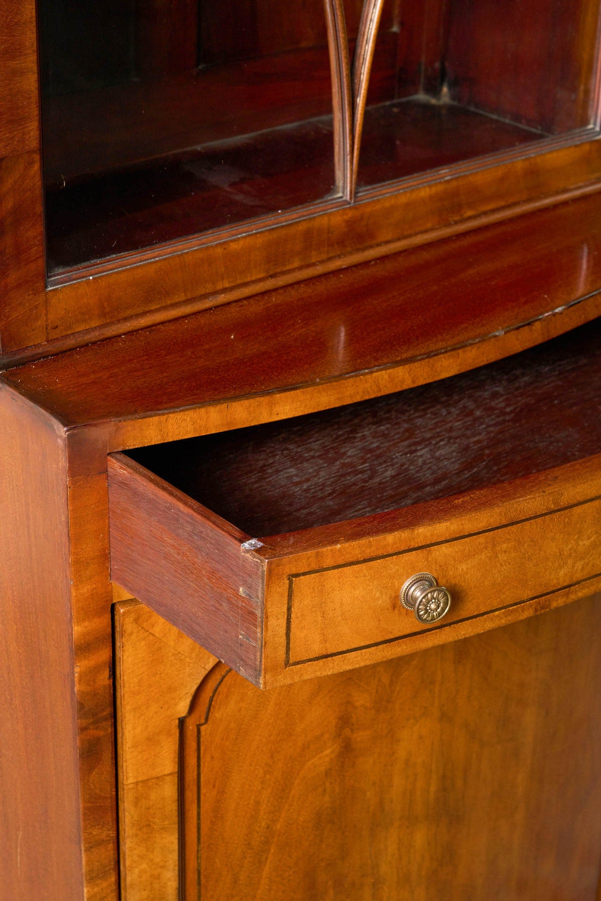 RARE PAIR of Edwardian English Mahogany Cabinets with Glass Front Toppers (c. 1900)