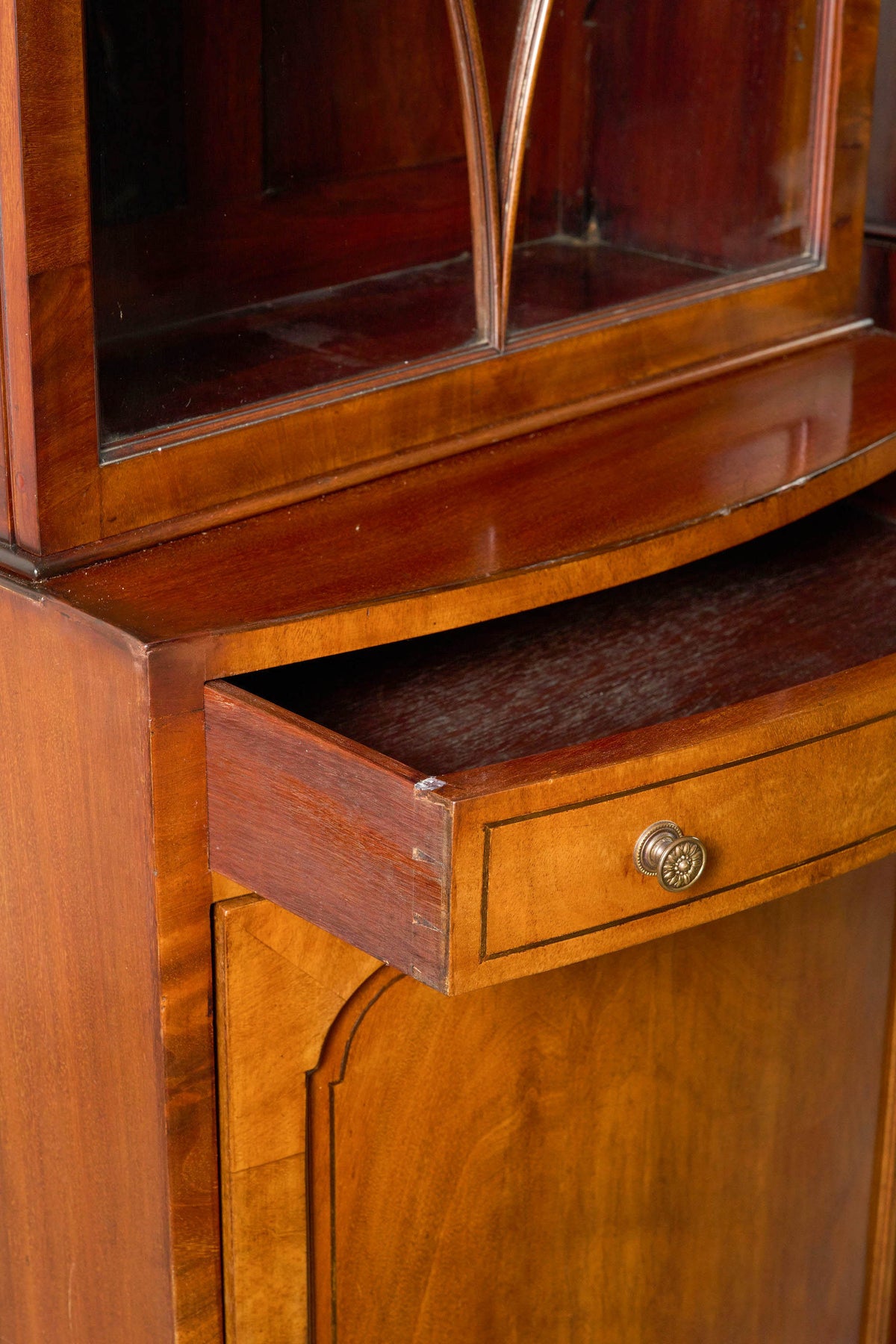 RARE PAIR of Edwardian English Mahogany Cabinets with Glass Front Toppers (c. 1900)