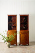 Load image into Gallery viewer, RARE PAIR of Edwardian English Mahogany Cabinets with Glass Front Toppers (c. 1900)
