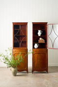 Load image into Gallery viewer, RARE PAIR of Edwardian English Mahogany Cabinets with Glass Front Toppers (c. 1900)
