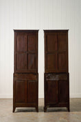 Load image into Gallery viewer, RARE PAIR of Edwardian English Mahogany Cabinets with Glass Front Toppers (c. 1900)
