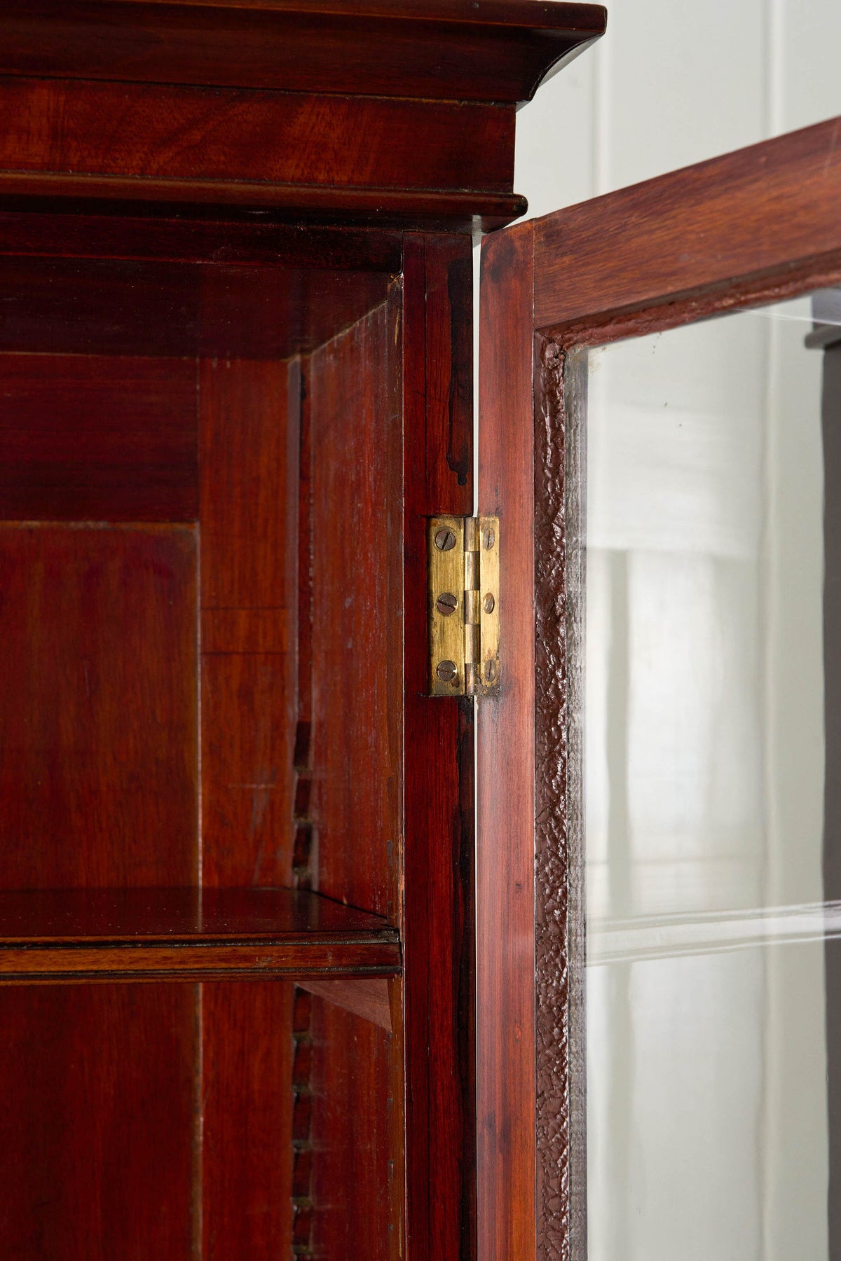 RARE PAIR of Edwardian English Mahogany Cabinets with Glass Front Toppers (c. 1900)