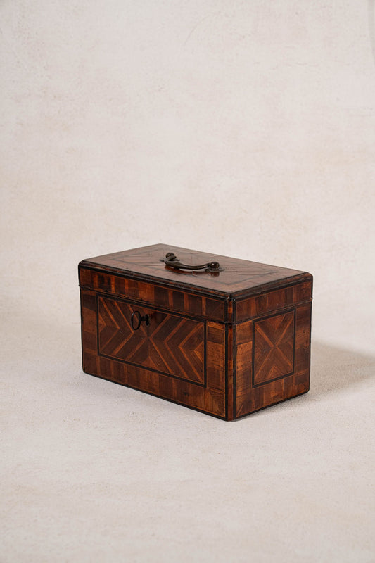 18th Century Inlaid Tea Caddy with Handle (c. 1760) | Complete with Original Fittings + Working Key