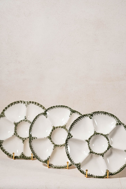 Vintage Gien of France Oyster Plate with Green Sponge Edge