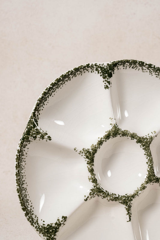 Vintage Gien of France Oyster Plate with Green Sponge Edge