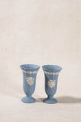 Load image into Gallery viewer, PAIR Blue Jasperware Bud Vases with Floral Motif
