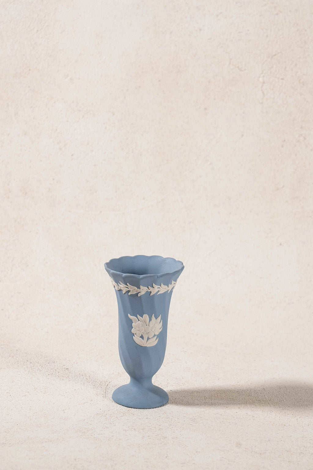 PAIR Blue Jasperware Bud Vases with Floral Motif