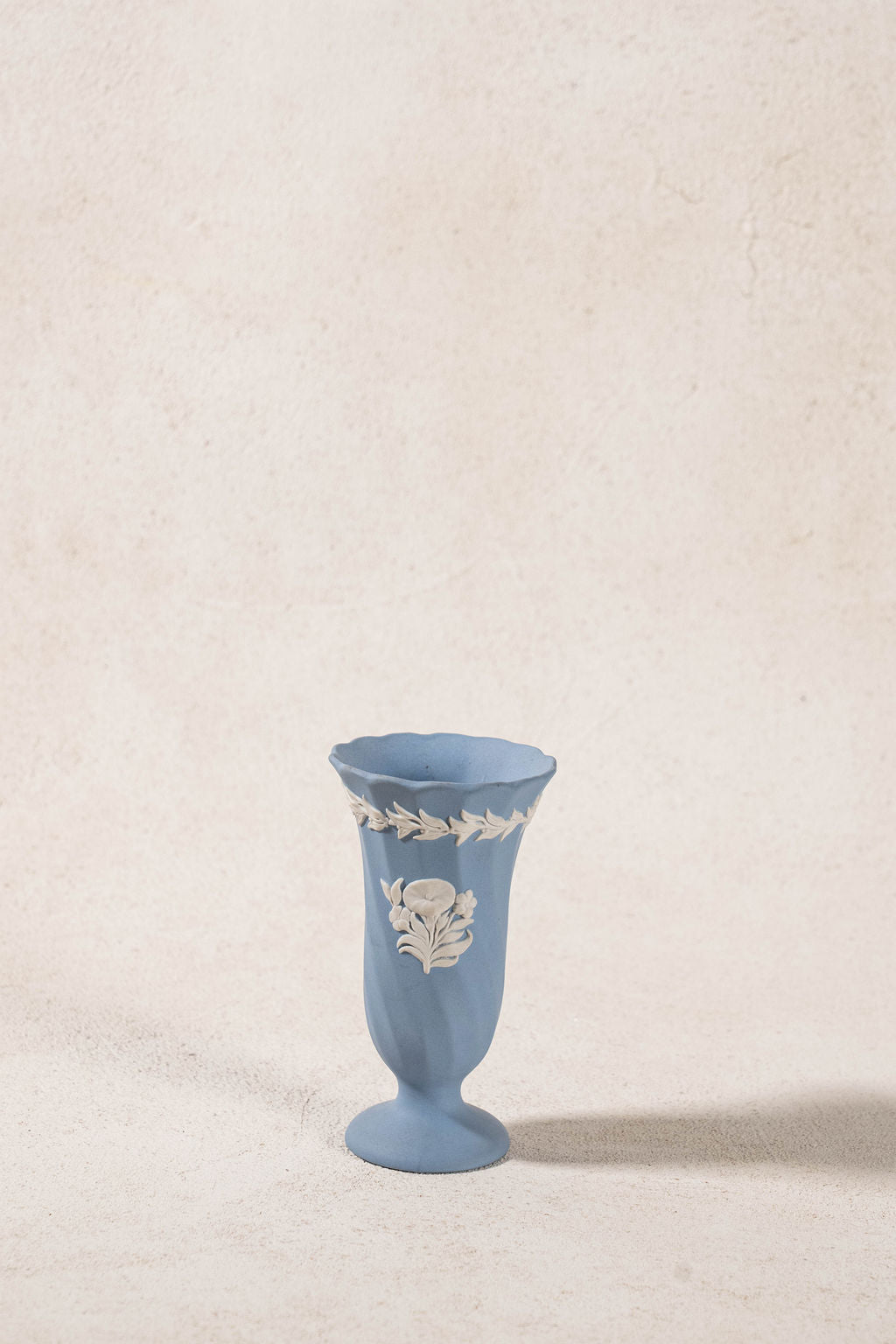 PAIR Blue Jasperware Bud Vases with Floral Motif