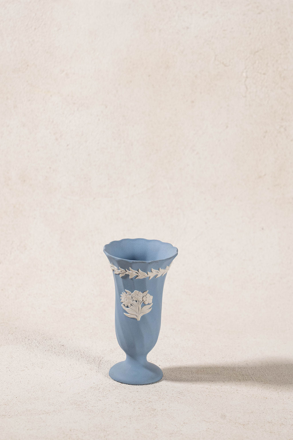 PAIR Blue Jasperware Bud Vases with Floral Motif