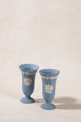 Load image into Gallery viewer, PAIR Blue Jasperware Bud Vases with Floral Motif
