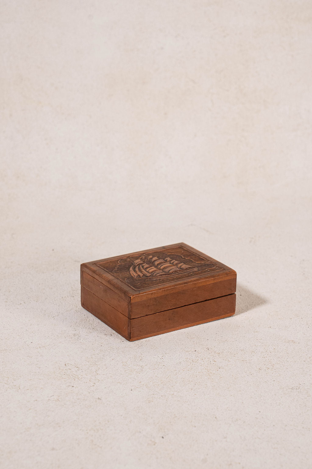 Vintage Wooden Carved Box With Sailboat