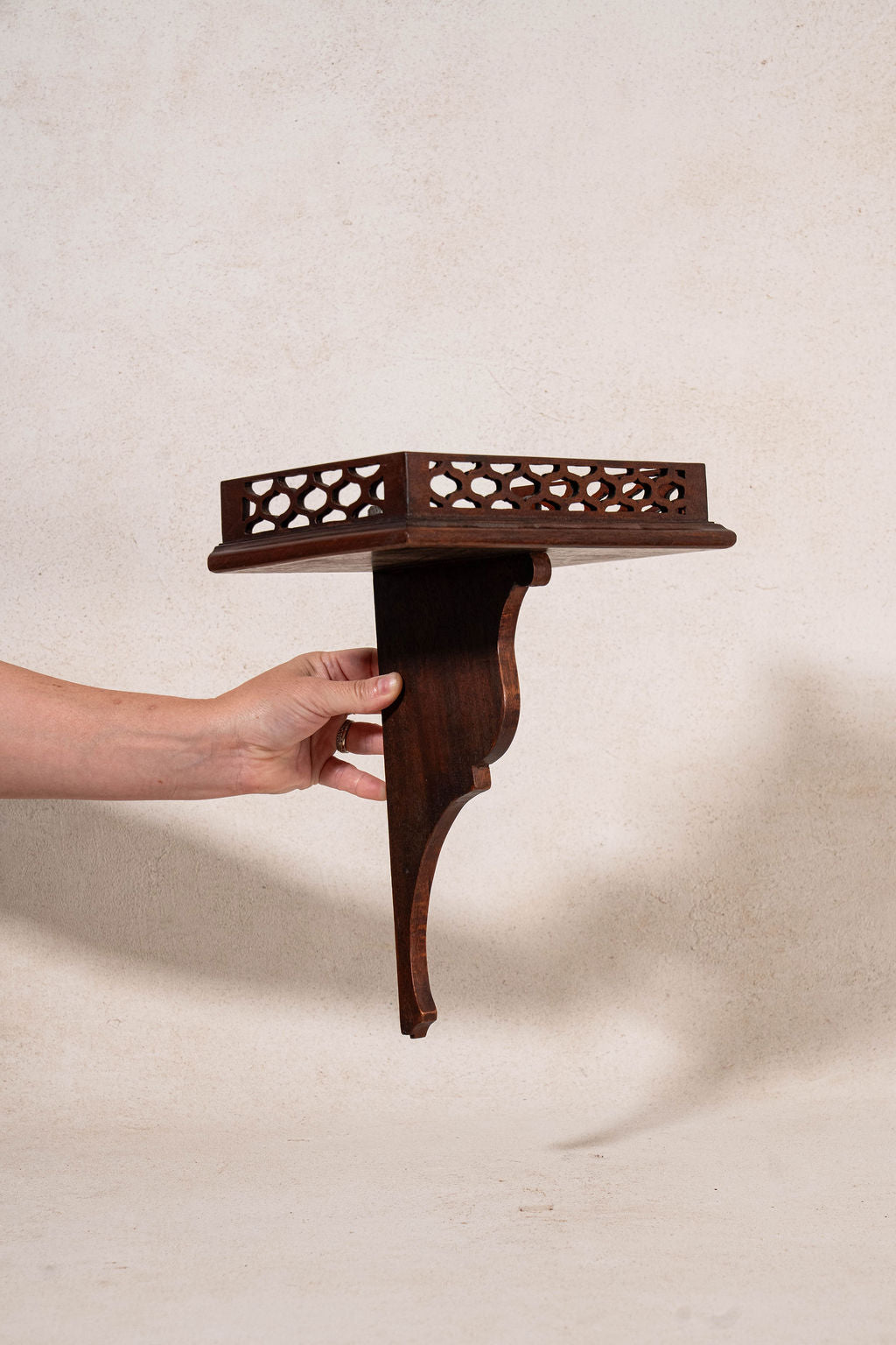 PAIR English Mahogany Wall Brackets with Carved Shelf