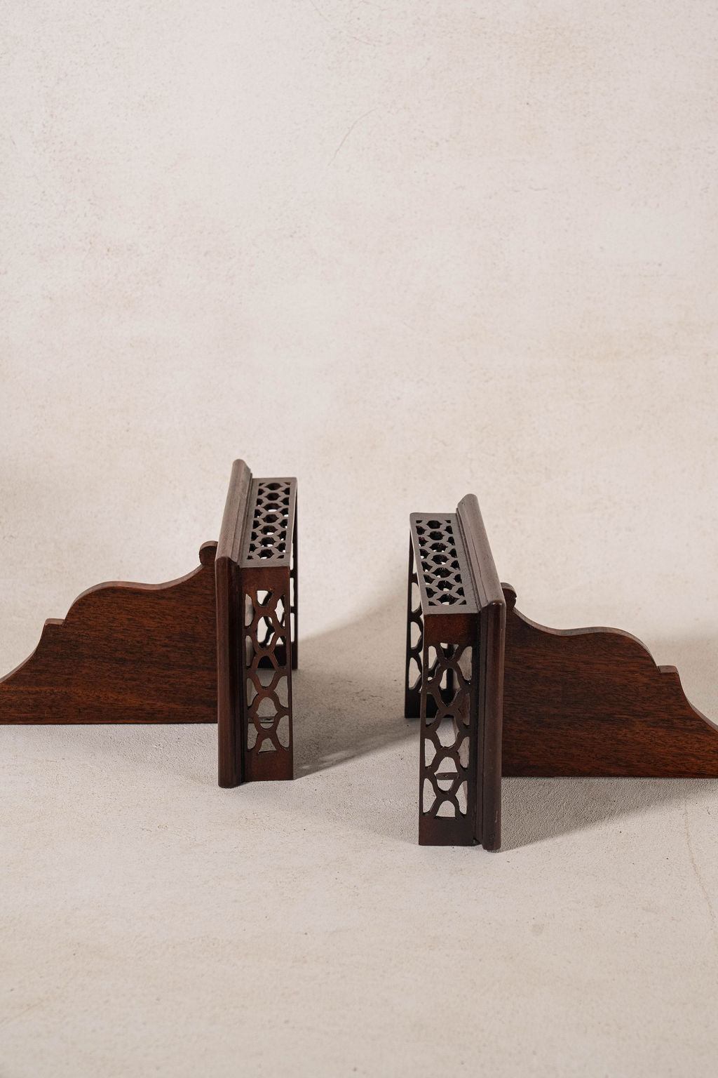 PAIR English Mahogany Wall Brackets with Carved Shelf