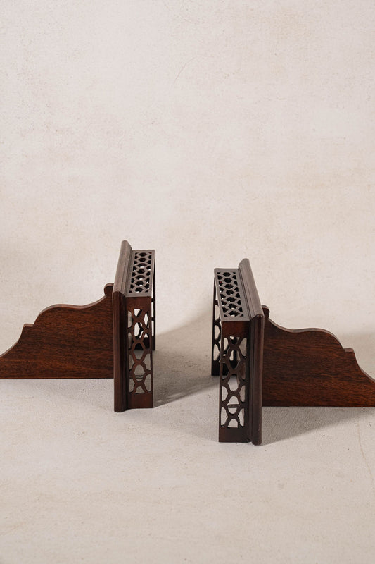 PAIR English Mahogany Wall Brackets with Carved Shelf
