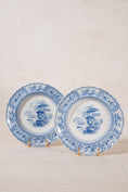 Load image into Gallery viewer, Blue + White Antique Staffordshire Shallow Pasta Bowl/Plate With Scalloped Rim + Urn Motif
