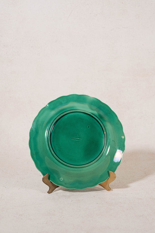 Antique Wedgwood Green Majolica Sunflower Plate | Paler Glazing in Color