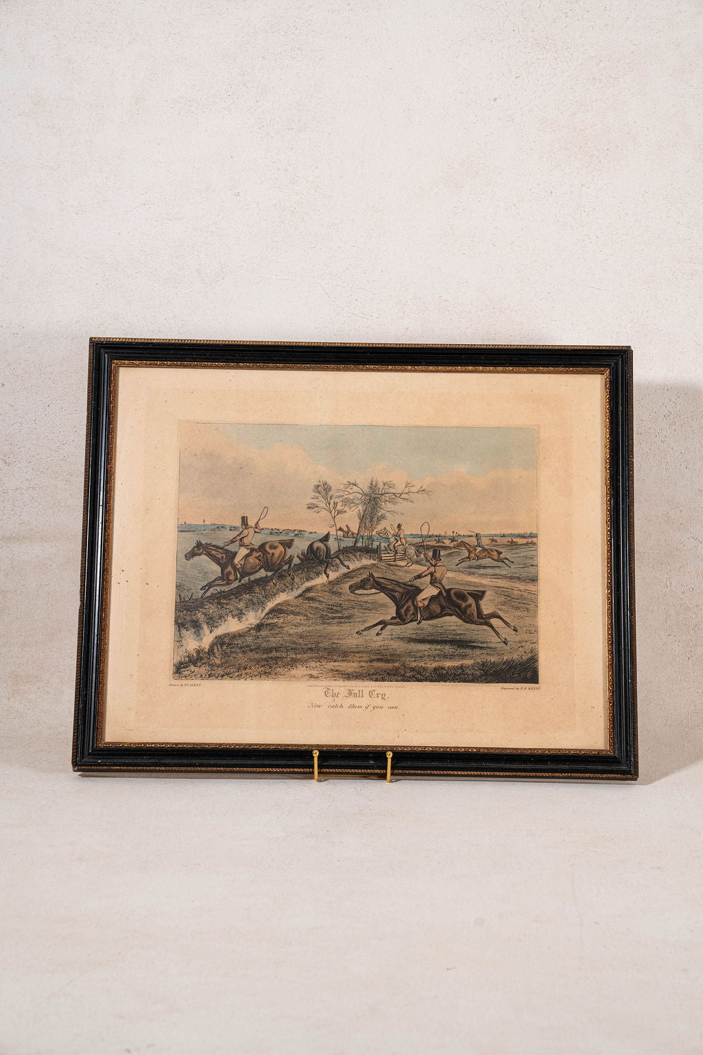 Antique English Hand Colored Hunting Scene Engraving | Titled 'The Full Cry' by R.G. Reeve