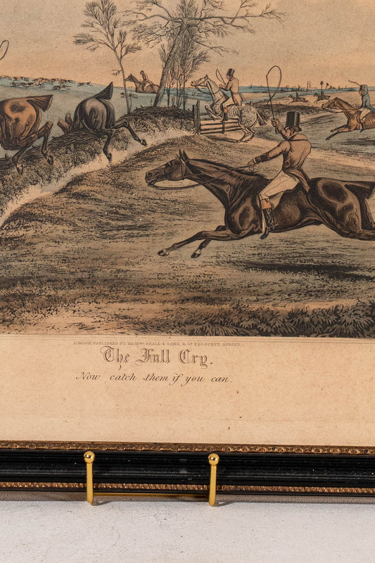 Antique English Hand Colored Hunting Scene Engraving | Titled 'The Full Cry' by R.G. Reeve