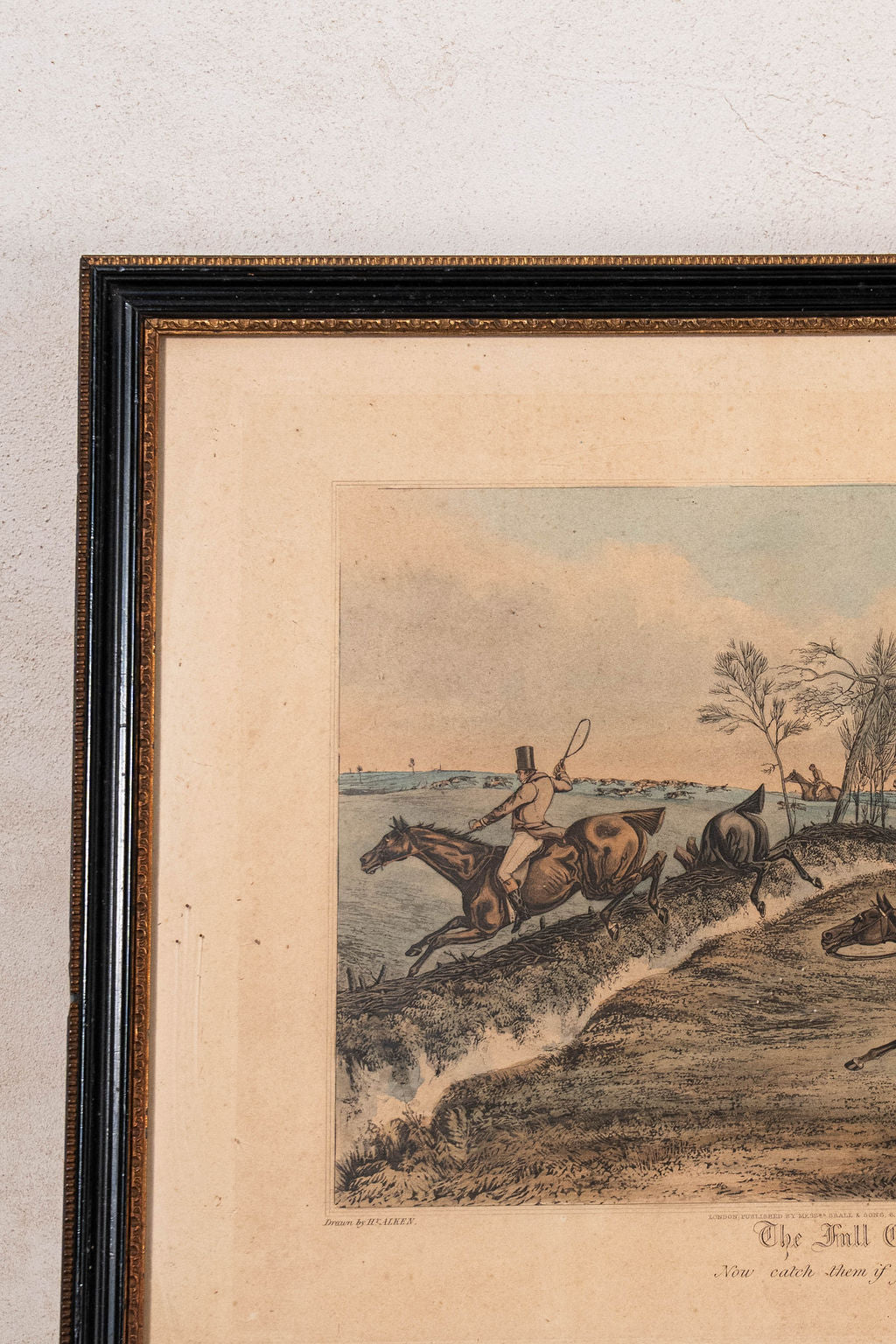 Antique English Hand Colored Hunting Scene Engraving | Titled 'The Full Cry' by R.G. Reeve
