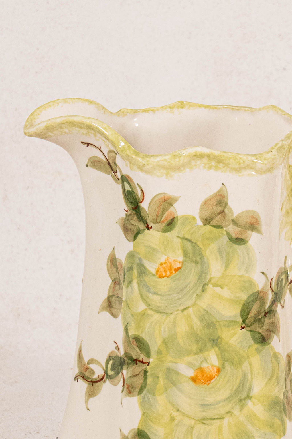 Hand Painted + Stamped Ceramic Floral Pitcher (c. 1945)