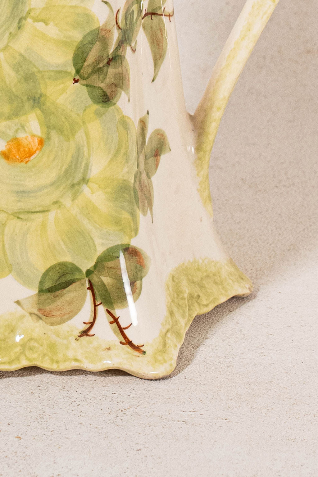 Hand Painted + Stamped Ceramic Floral Pitcher (c. 1945)