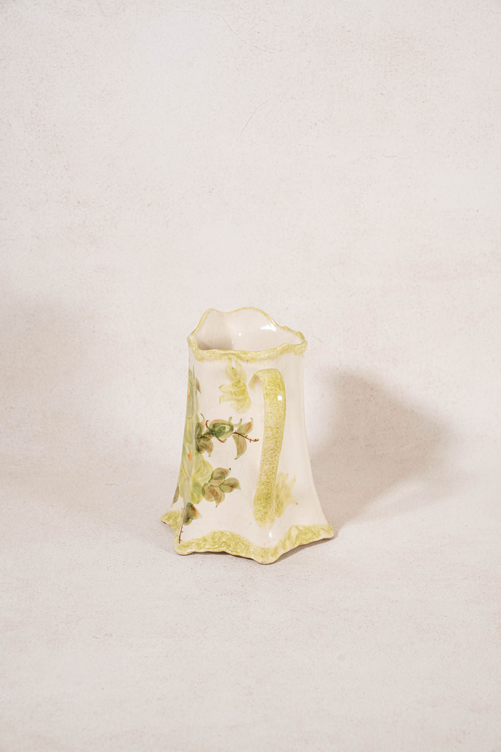 Hand Painted + Stamped Ceramic Floral Pitcher (c. 1945)