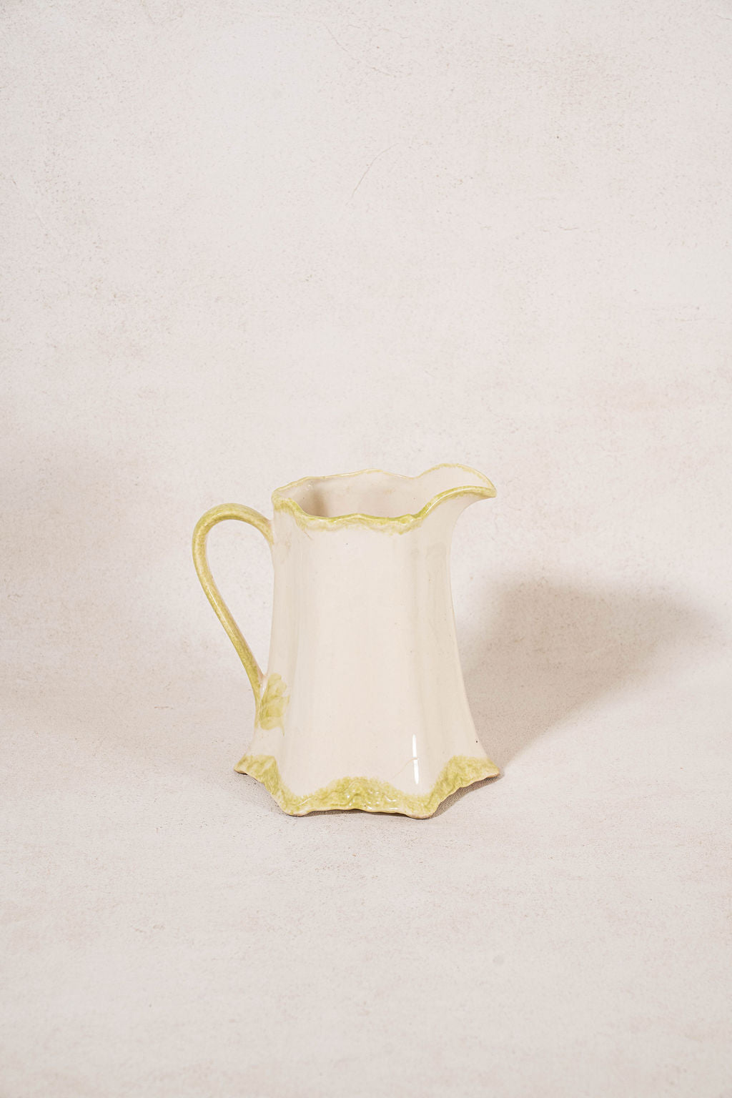 Hand Painted + Stamped Ceramic Floral Pitcher (c. 1945)