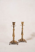 Load image into Gallery viewer, PAIR | Antique English Brass Footed Candlesticks
