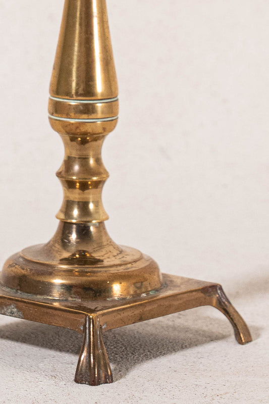 PAIR | Antique English Brass Footed Candlesticks