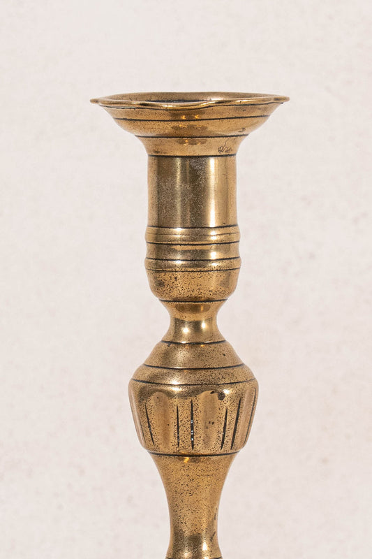 18th Century Antique English Brass Petal Base Candlestick (SINGLE)