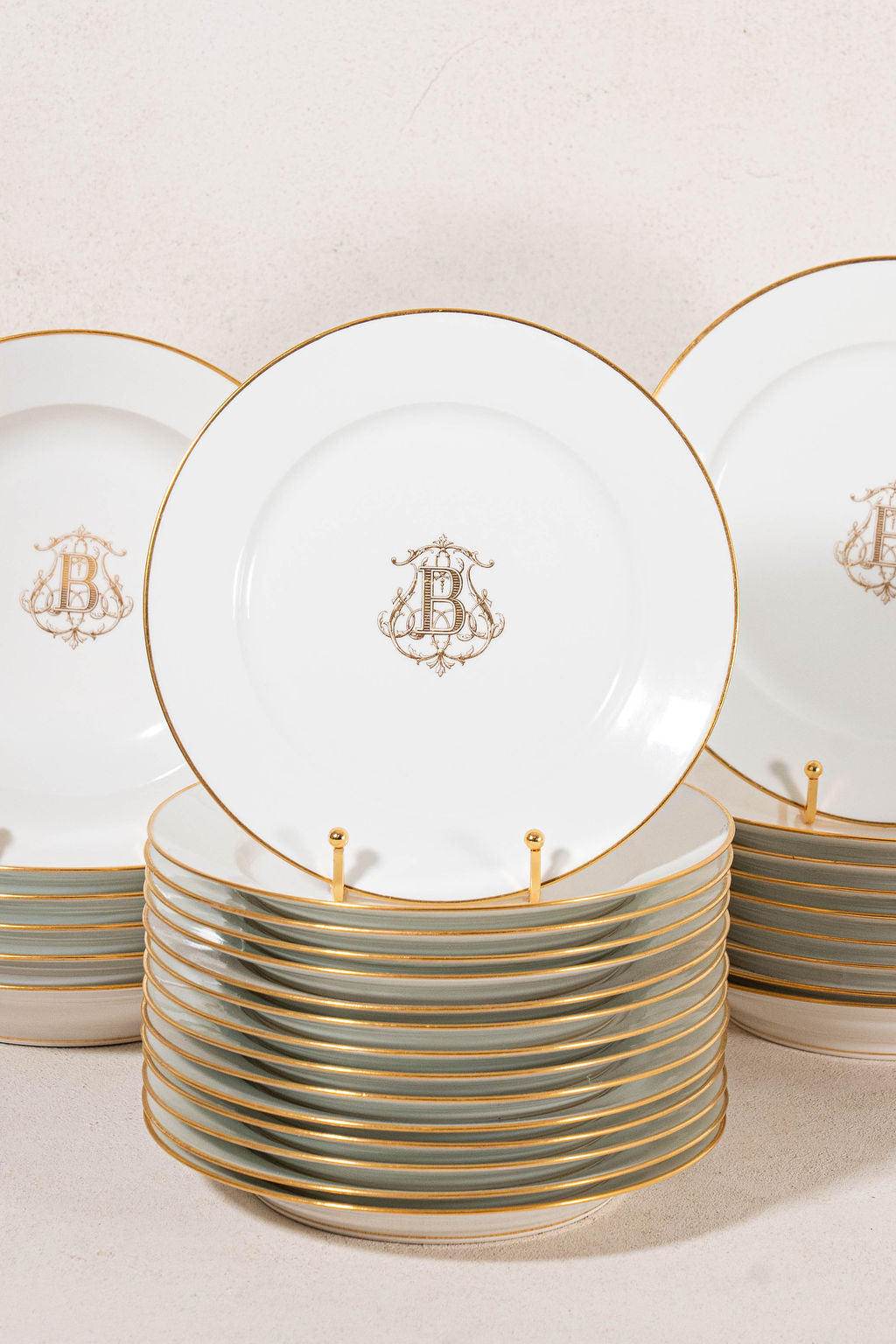 55 PIECE COLLECTION | 19th Century French Sèvres Porcelain China Monogrammed with 'B' (c. 1874)