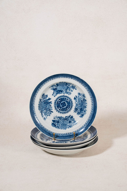 Chinese Blue + White 10" Fitzhugh Plates | SET of 4 (c. 1820-1850)