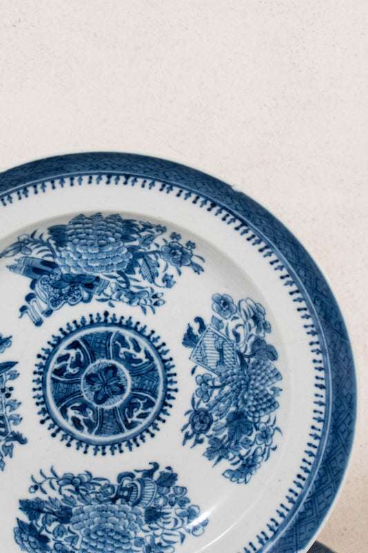 Chinese Blue + White 10" Fitzhugh Plates | SET of 4 (c. 1820-1850)