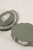 Load image into Gallery viewer, Wedgwood Sage Green Jasperware Lidded Scalloped Oval Dish
