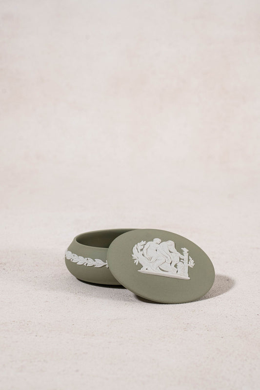 Wedgwood Sage Green Jasperware Lidded Oval Dish