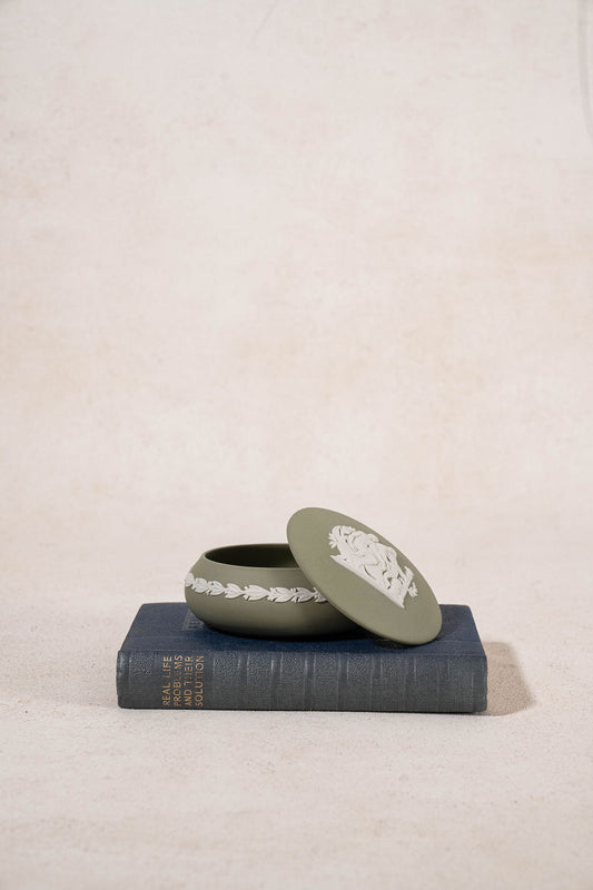 Wedgwood Sage Green Jasperware Lidded Oval Dish