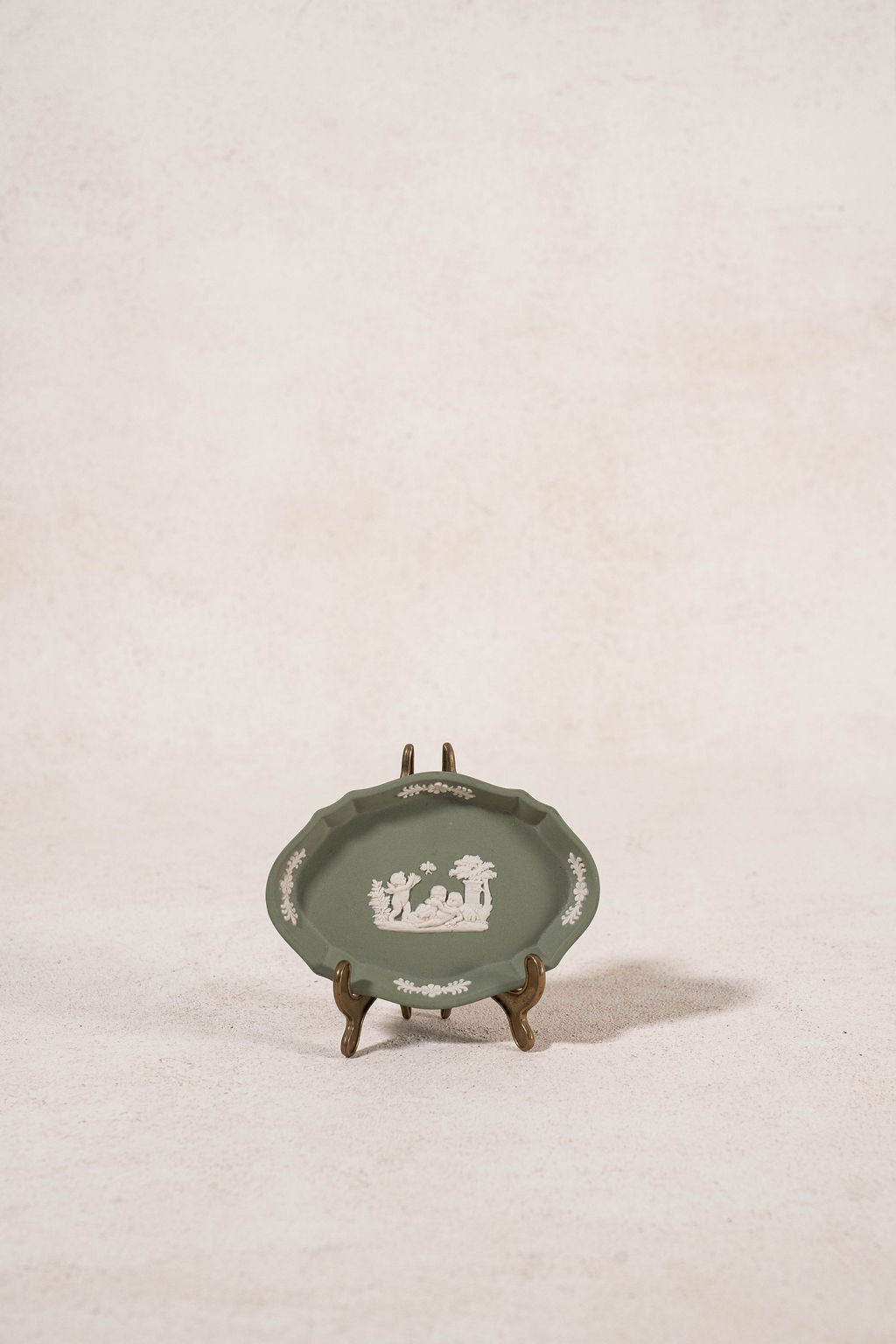 Wedgwood Sage Green Jasperware Scallop Oval Trinket Dish
