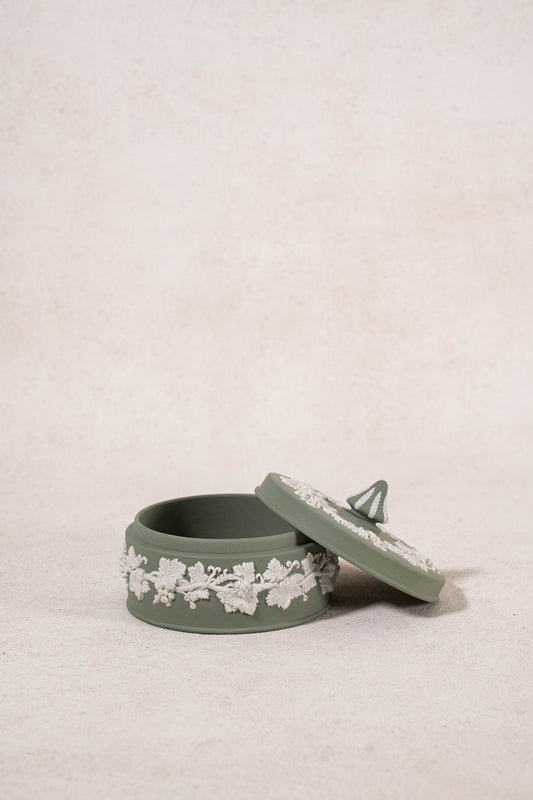 Wedgwood Large Sage Green Jasperware Circular Lidded Box