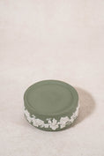 Load image into Gallery viewer, Wedgwood Large Sage Green Jasperware Circular Lidded Box
