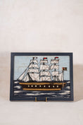 Load image into Gallery viewer, Antique Sailor Wool Art in Navy Wood Frame
