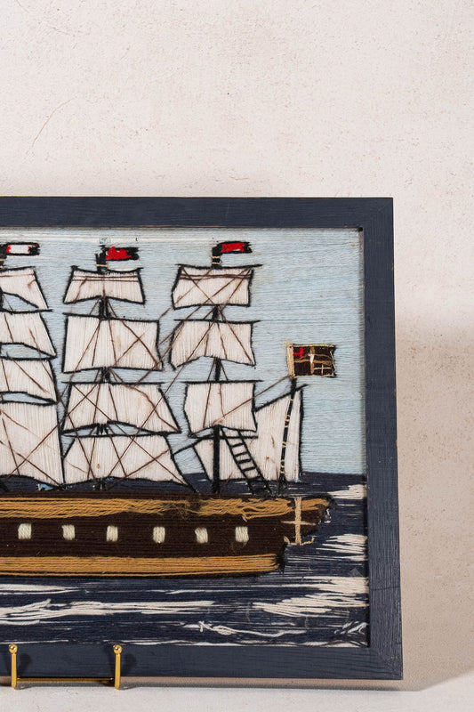 Antique Sailor Wool Art in Navy Wood Frame
